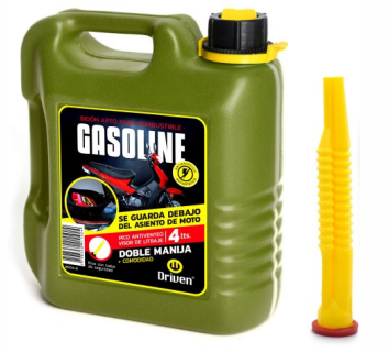 DRIVEN BIDON PLASTICO PROFESIONAL 4L VERDE EXTRA CHATO  / APTO COMBUSTIBLE - DOBLE MANIJA - VISOR C/MEDICION DE  / CONTENIDO