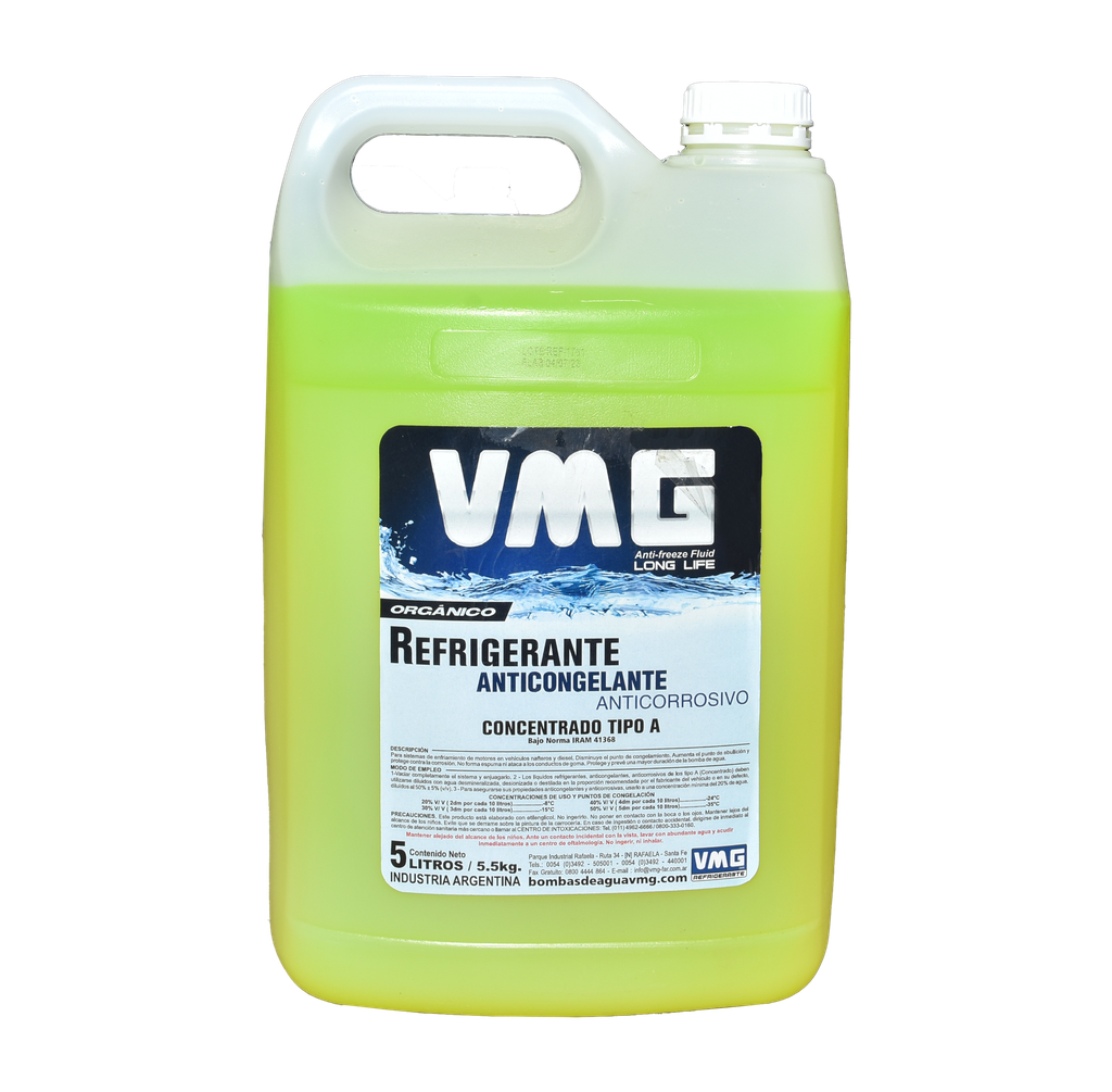 👍💲OFERTA VMG LIQUIDO REFRIGERANTE ORGANICO LONG LIFE X5 LTS AMARILLO