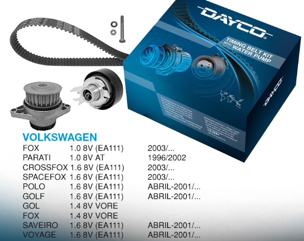 DAYCO KIT DISTRIBUCION C/BOMBA DE AGUA VW GOLF 1.4 FOX SURAN CROSSFOX GOL TREND VOYAGE 1.6
