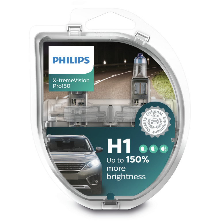 PHILIPS LAMPARA H1 12V 55W P14,5S X-TREME VISION PRO 150%/PALIO ELX/SIENA ATTRACTIVE 1.0 FIRE/AGILE LTZ/FOX 1.0 MI TOTALFLEX 8V/GOL CITY 1.6 MI TOTALFLEX BLISTER X2