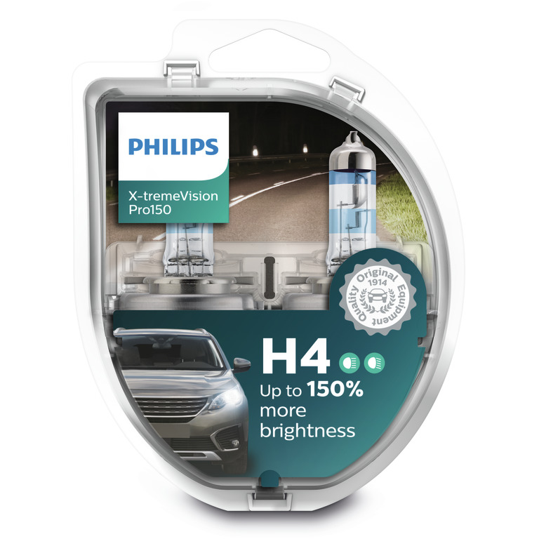 PHILIPS LAMPARA H4 12V 60 55W P43t X TREME VISION PRO 150% SANDERO CLIO FOX GOL BLISTER X 2