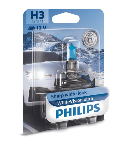 PHILIPS LAMPARA HALOG H3 WHITE VISION ULTRA 12V 55W PK22S EFECTO BLANCO FRIO