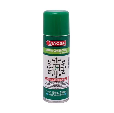TACSA LIMPIA CONTACTOS EN AEROSOL PARA: SISTEMAS DE INYECCION ELECTRONICA - TERMINALES DE BATERIAS Y BOBINAS - CIRCUITOS DE SISTEMAS - INSTALACIONES Y PANELES ELECTRICOS 155GR/250ML