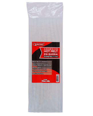 TACSA ADHESIVO HOTMELT EN BARRA TRANSPARENTE GRUESA 11MM (X BOLSA)