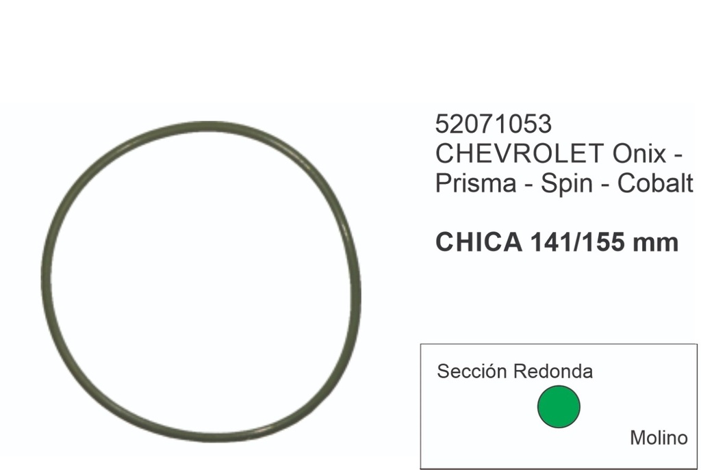VUARAM JUNTA TIPO O RING / P/ BRIDA CHICA CHEVROLET ONIX PRISMA SPIN COBALT EXT. 155MM / INT. 44MM