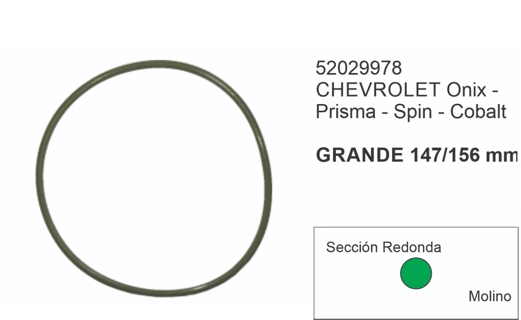 VUARAM JUNTA TIPO O RING / PARA BRIDA GRANDE CHEVROLET COBALT ONIX PRISMA SPIN ext.156 mm/ int.147 mm - CIRCULAR