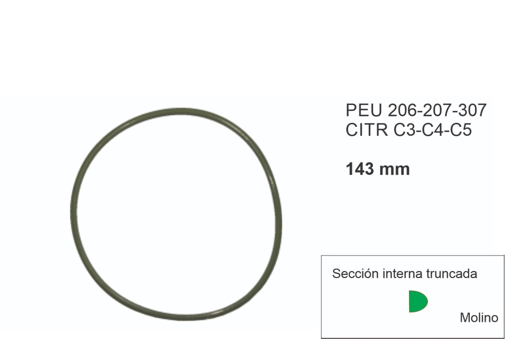 VUARAM JUNTA TIPO O RING PEUG 206 207 307 CITROEN C3 C4 C5 ext.152mm / int.143mm - SEMI CIRCULAR