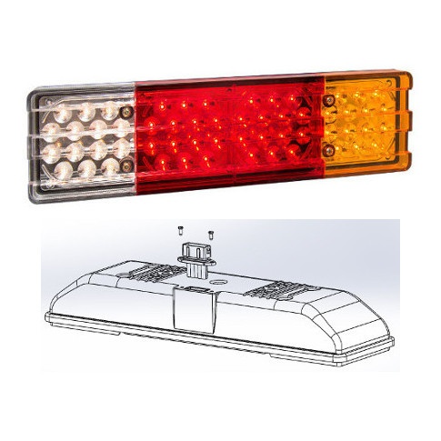 BAIML FARO TRASERO TIPO MB FICHA DE 5 VIAS S/VENTANA BIVOLTAJE 12/24V DERECHO POSICION STOP  GIRO Y RETROCESO 56 LEDS