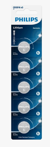 PHILIPS PILA BOTON DE LITIO CR2016 3.0V (20.0 x 1.6) BLISTER X5