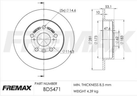 FREMAX DISCO FRENO TRASERO TOYOTA COROLLA CROSS 2.0 16V DOHC CVT / 1.8 HV ECVT HIBRIDO 2001>