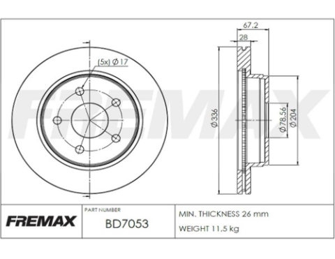 FREMAX DISCO FRENO DELANTERO TOYOTA HILUX 2.0 TDI 18/24