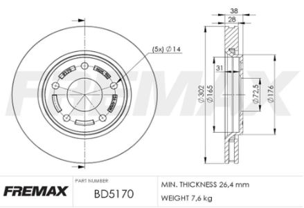 FREMAX DISCO FRENO VENTILADO DEL. CHRYSLER CARAVAN DODGE JOURNEY