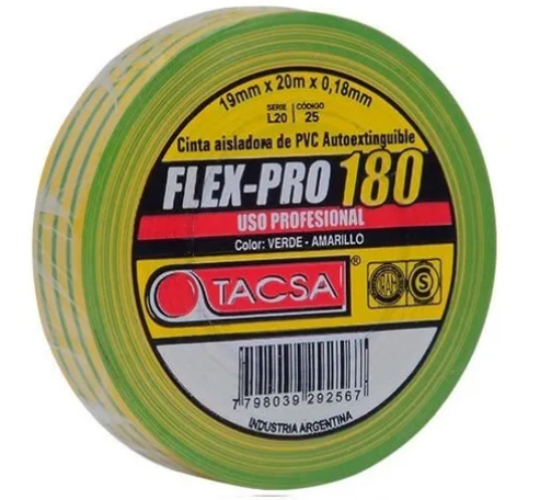 TACSA CINTA AISLADORA PROFESIONAL FLEX PRO VERDE/AMARILLO (TIERRA) 180 19x10x0.18mm