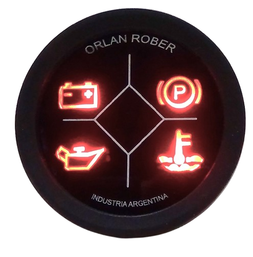 OR INDICADOR LED 12V BATERIA / FRENO / ACEITE / TEMP. C/ALARMA SONORA 52MM