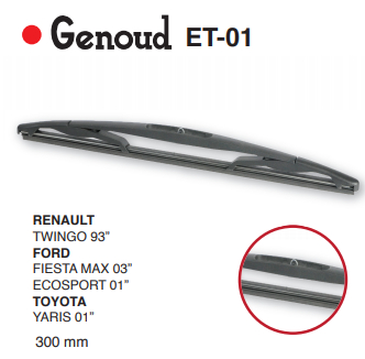 GENOUD ESCOBILLA TRASERA PLASTICA 300MM TWINGO 93 - FIESTA 03  /ECOSPORT 01 - TOYOTA 01 // 7711130029