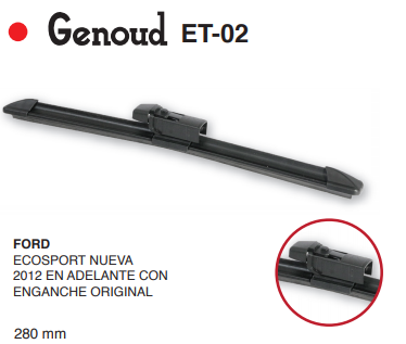GENOUD ESCOBILLA TRASERA PLASTICA ECOSPORT NUEVA 12>  /CON ENGANCHE ORIGINAL
