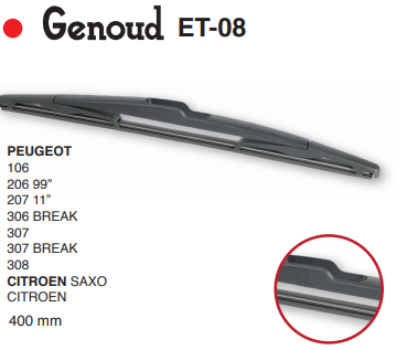 GENOUD ESCOBILLA TRASERA PLASTICA PEUG 106 206 99 - 207 11  /208 13 - 306 307 308 // CITR SAXO - C3 13