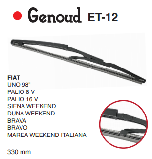 GENOUD ESCOBILLA TRASERA PLASTICA 330MM FIAT UNO 98 - PALIO  /DUNA WEEK - BRAVA - BRAVO - MAREA WEEK ITALIANO