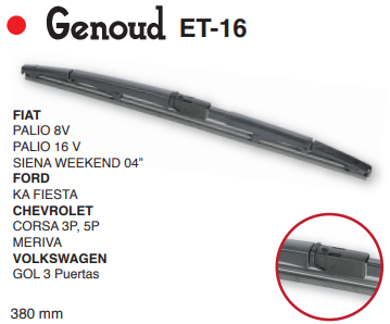 GENOUD ESCOBILLA TRASERA PLASTICA PALIO - SIENA WEEK 04  /FORD KA - FIESTA // CHEV CORSA 3PTAS - 5PTAS - MERIVA  /VW GOL