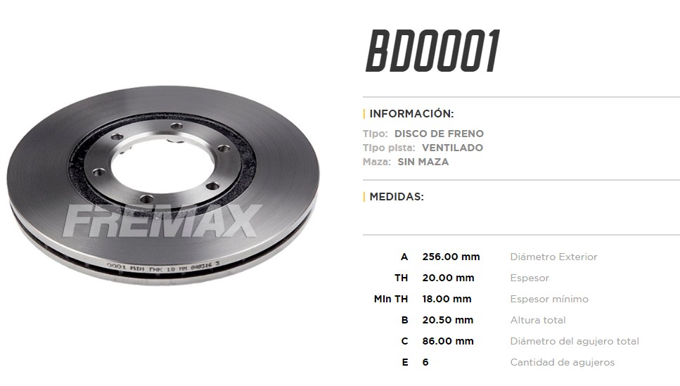 FREMAX DISCO FRENO KIA BESTA / MAZDA DV  