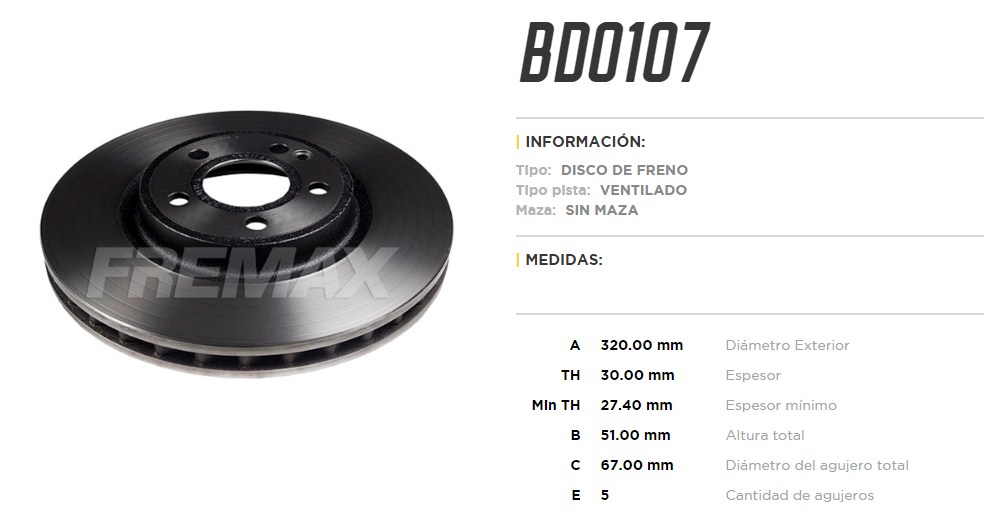 FREMAX DISCO FRENO M-BENZ A250/B250/B250 MATIC/CLA250  /GLA 250/250 CDI/4 MATIC DELANTERO VENTILADO 