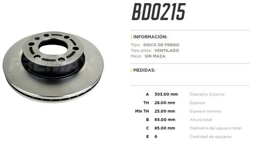 FREMAX DISCO VW DELIVERY 6160 2.8 18/- DELANTERO VENTILADO  /303 / 65 / 85 / 28 / 25 / 6 CAMION 