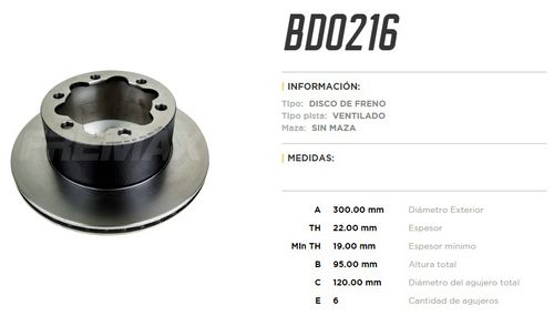 FREMAX DISCO VW DELIVERY 6160 2.8 18/- TRASERO VENTILADO  /300 / 95 / 120 / 22 / 19 / 6 CAMION 
