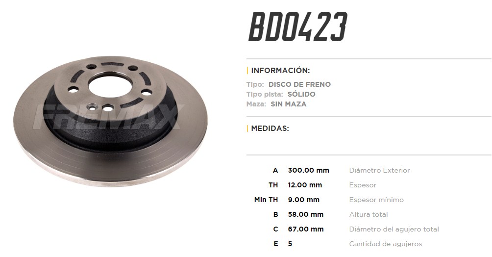 FREMAX DISCO FRENO M-BENZ VITO 1.6 111CDI 15-TRAS.SOLIDO  