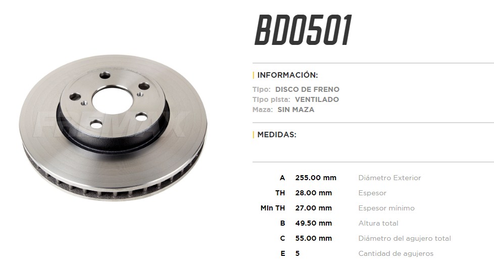 FREMAX DISCO FRENO TOYOTA CARINA DV  