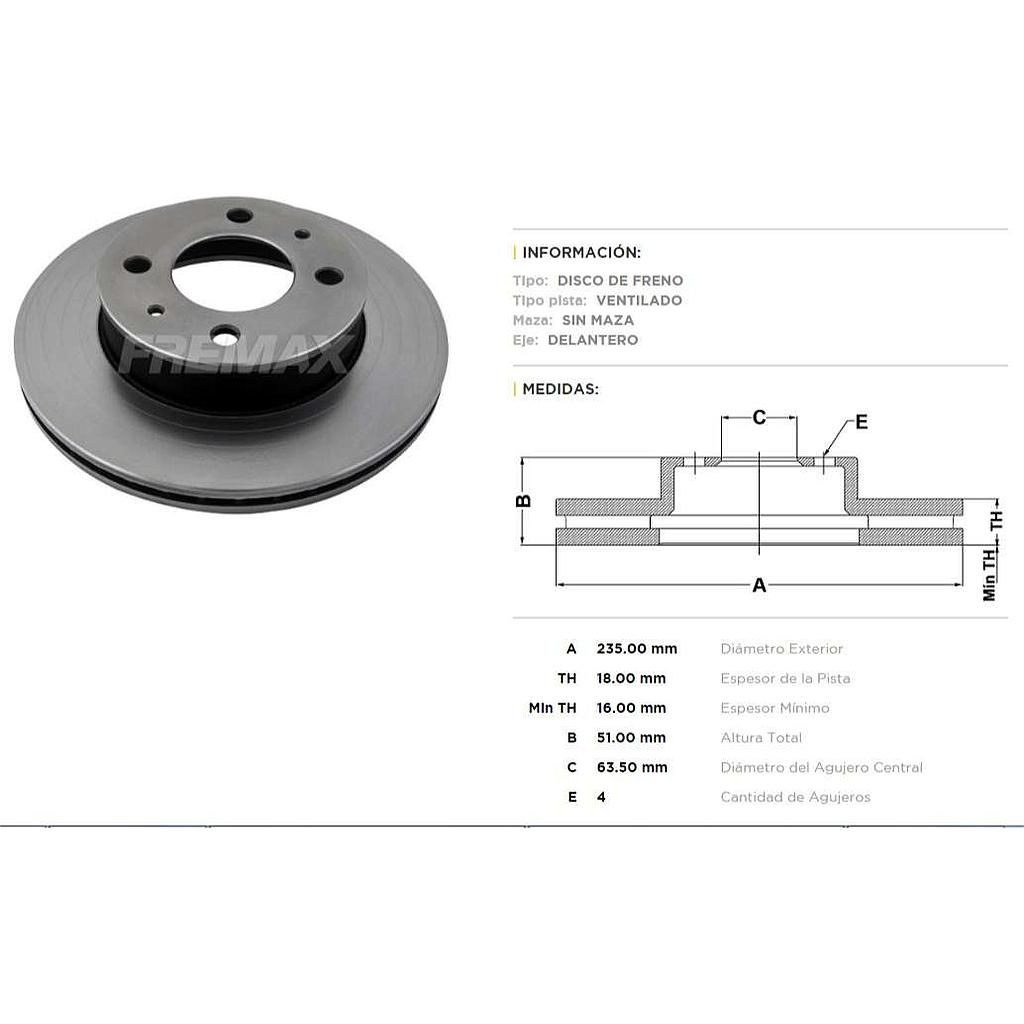 FREMAX DISCO FRENO HYUNDAI ATOS 01> DV  