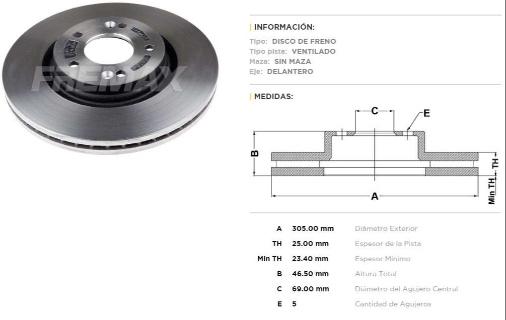 FREMAX DISCO FRENO HYUNDAI TUCSON 2.0 DV  