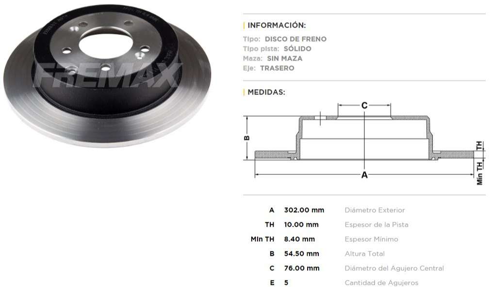 FREMAX DISCO FRENO HYUNDAI TUCSON 2.0 TS  