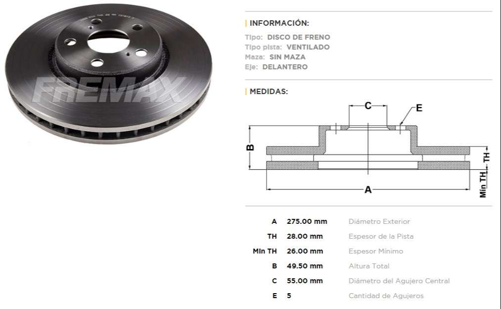 FREMAX DISCO FRENO TOYOTA AVENSIS DV  