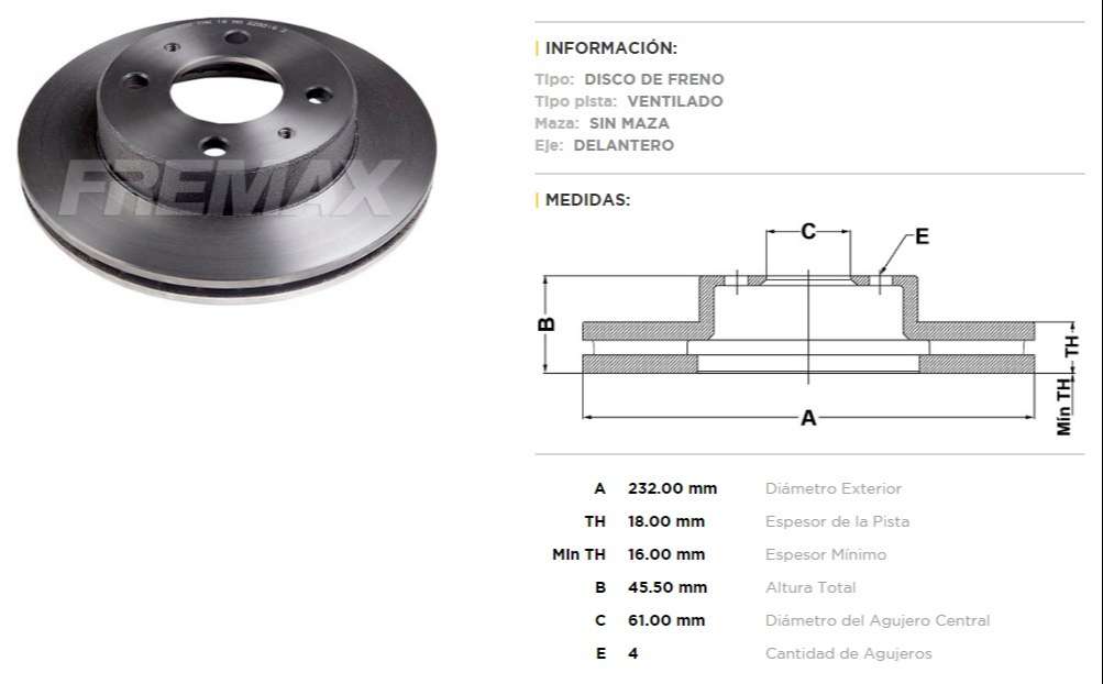 FREMAX DISCO FRENO NISAN / DATSUN SENTRA DV  