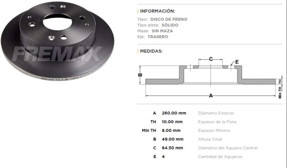 FREMAX DISCO FRENO HONDA ACORD / ROV  