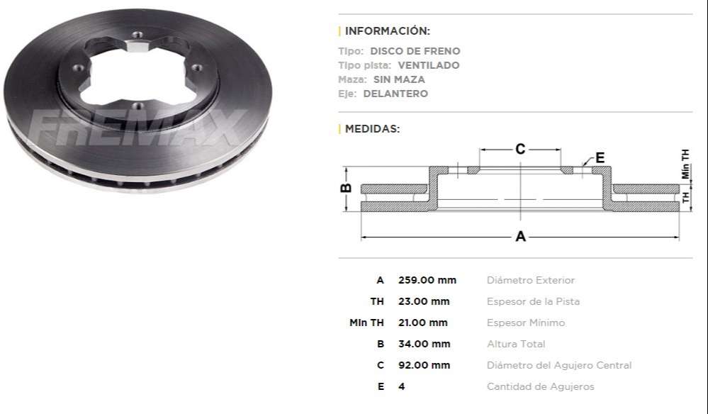 FREMAX DISCO FRENO HONDA ACORD / ROV DV  