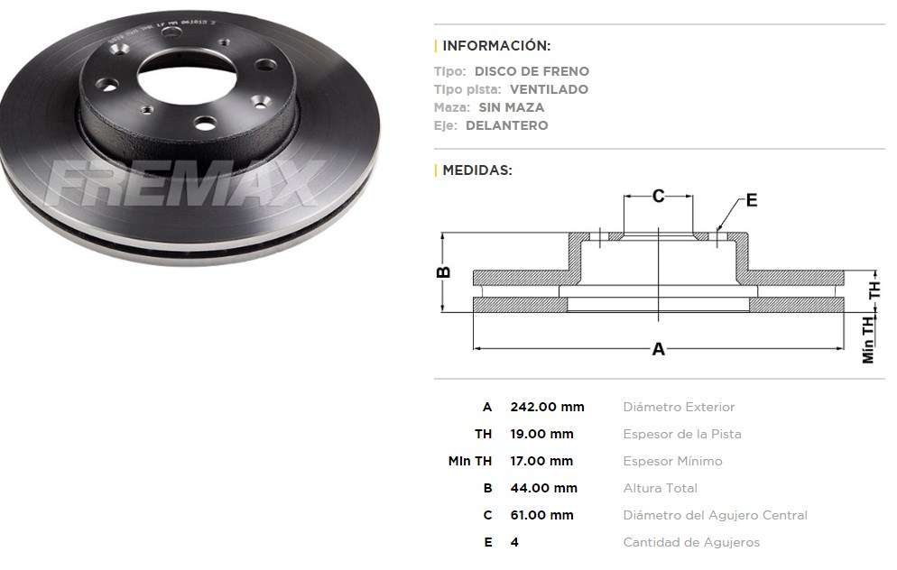 FREMAX DISCO FRENO HONDA CIVIC 88/91DV  