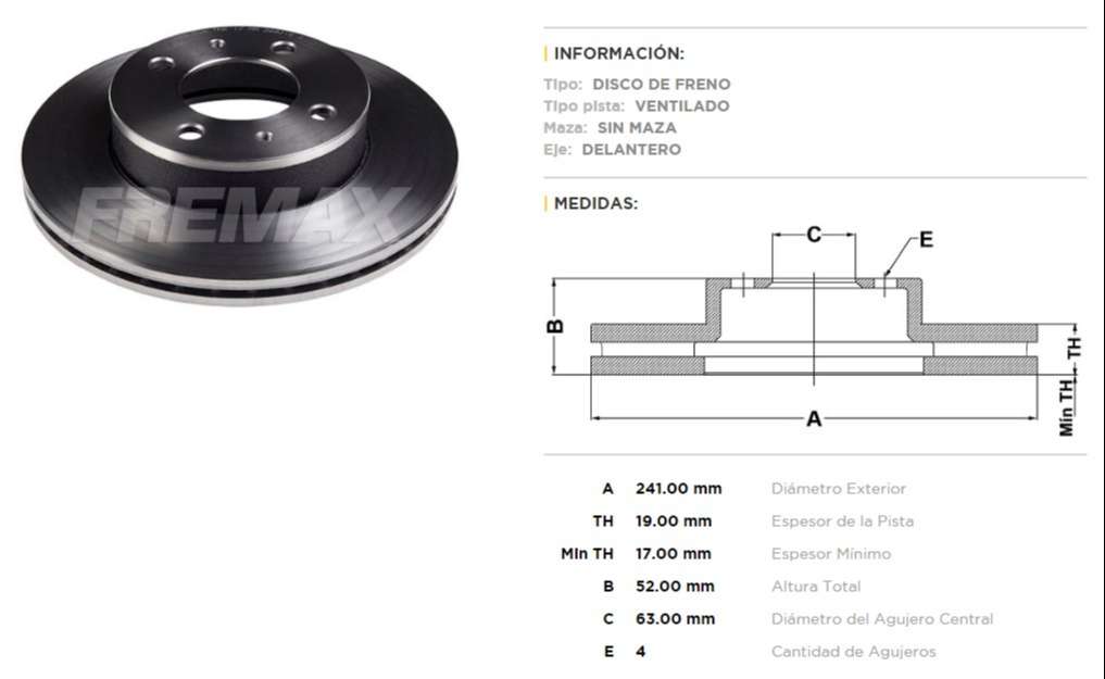 FREMAX DISCO FRENO HYUNDAI ACENT 00/03DV  