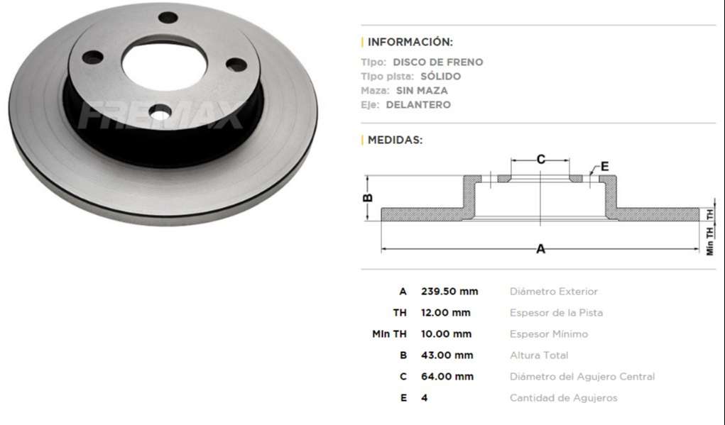 FREMAX DISCO FRENO FIESTA / KA /COURRIER 1996>  