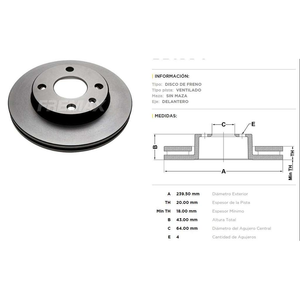 FREMAX DISCO FRENO POINTER-ORION-FIESTA-KA DV