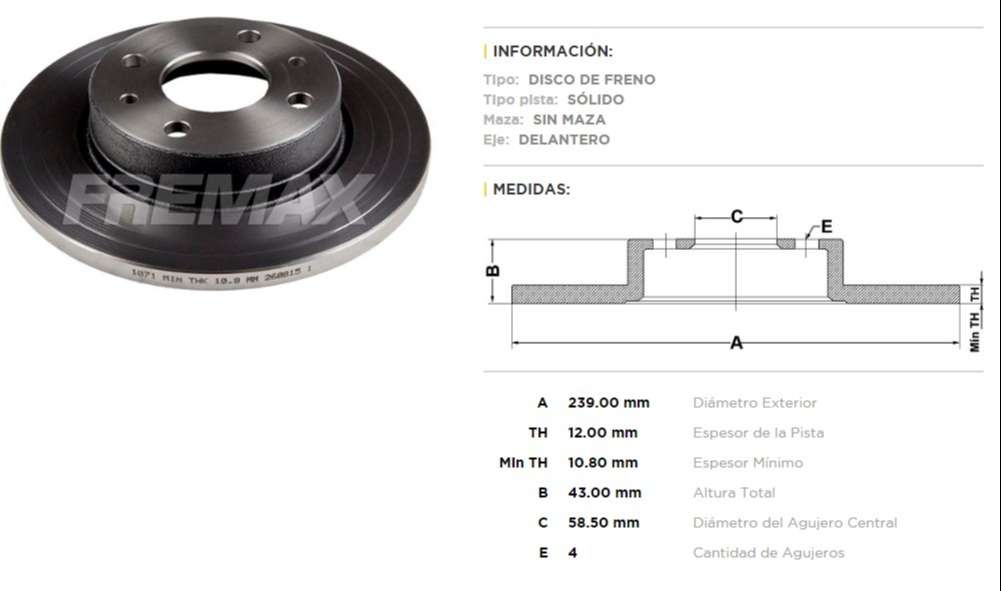 FREMAX DISCO FRENO LADA SAMARA DS  