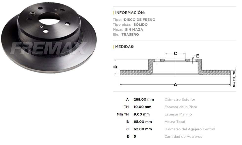 FREMAX DISCO FRENO TOYOTA CAMY 92/96 TS  