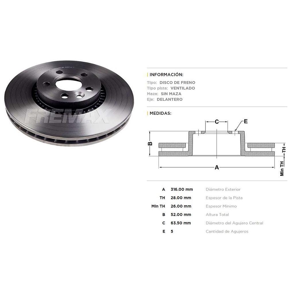 FREMAX DISCO FRENO FORD S-MAX TREND 2.0  