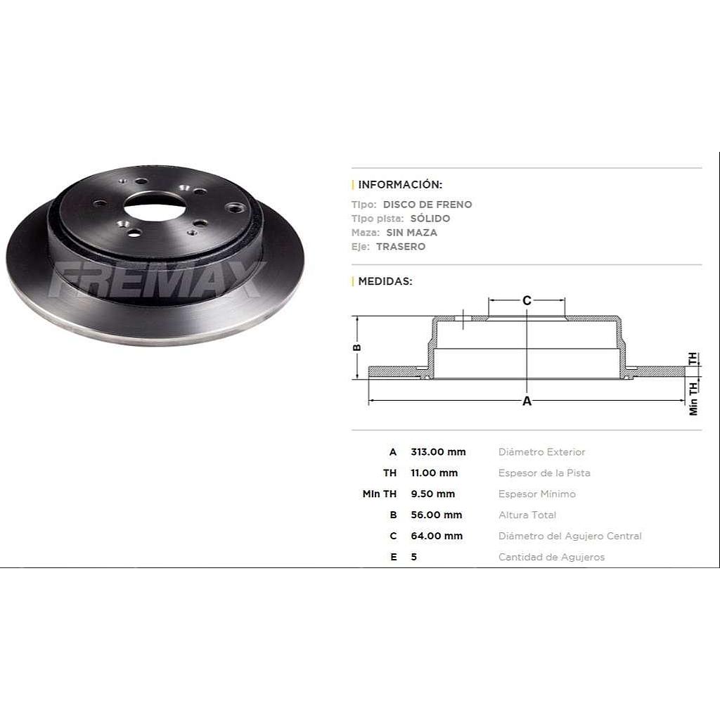 FREMAX DISCO FRENO HONDA PILOT 3.5L V6  