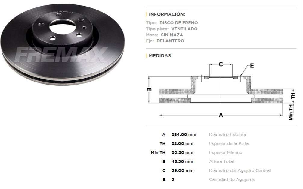 FREMAX DISCO FRENO FIAT 500 DIAM 284 5 AGUJ ALFA ROMEO DV  