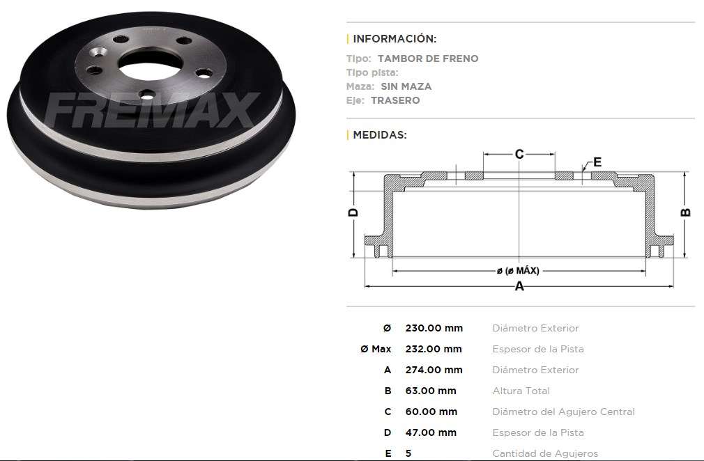 FREMAX CAMPANA FRENO CHEVROLET TRACKER 4x2 1.8 '13
