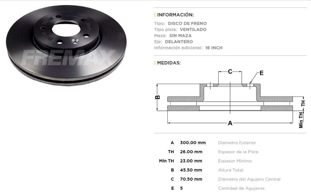 FREMAX DISCO FRENO CRUZE (DIESEL) 2014