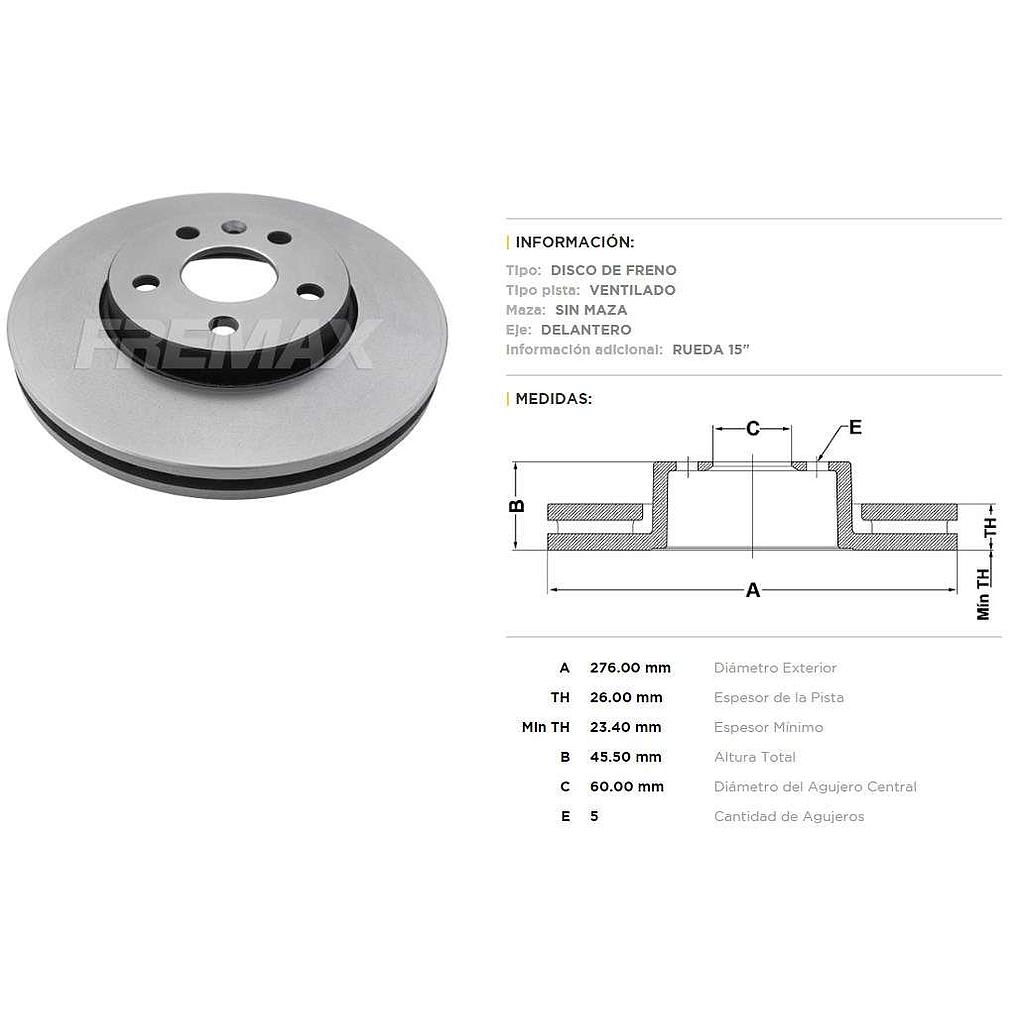 FREMAX DISCO FRENO CRUZE 1.8 2011