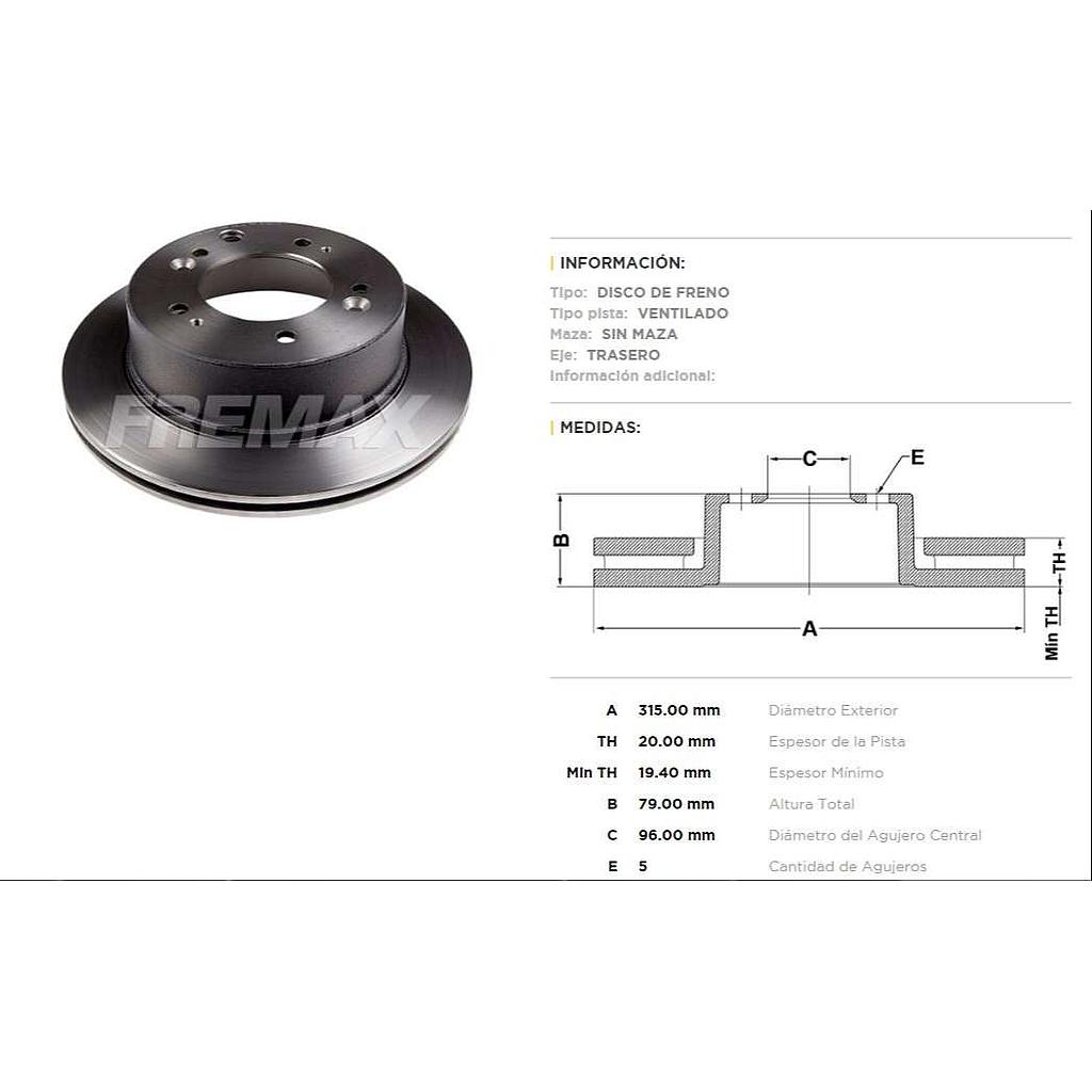 FREMAX DISCO FRENO KIA SORENTO 3.8 07/09  