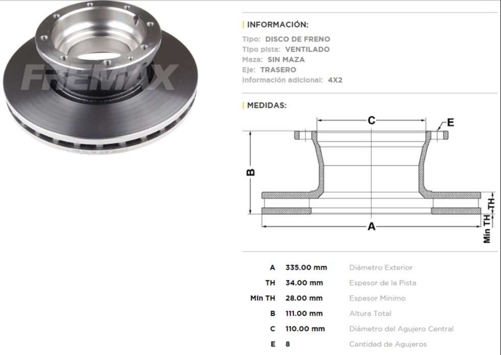 FREMAX DISCO FRENO M-BENZ ACCELO 915C/1016  
